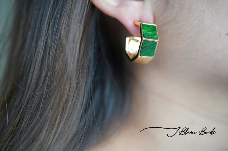 Green Pearl Hoop Earrings