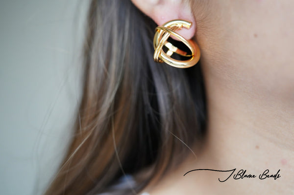 Gold Round Twist Earrings