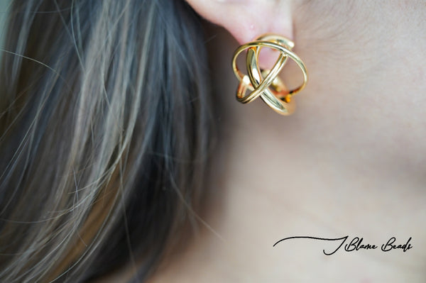 Gold Round Twist Earrings