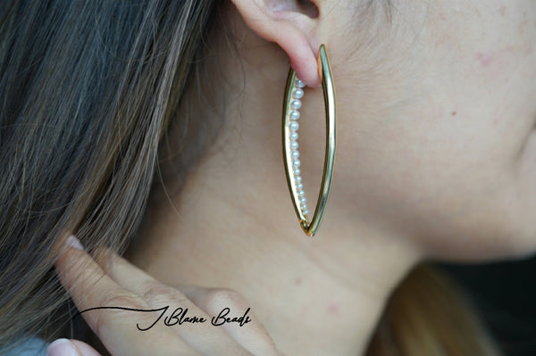Pearl Drop Shape Hoop Earrings