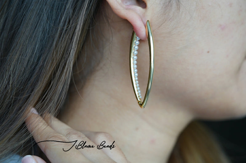 Pearl Drop Shape Hoop Earrings