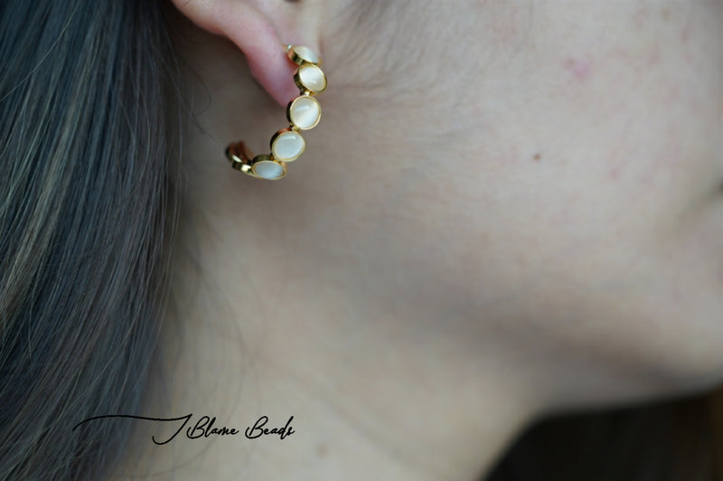 Mother of pearl tiny hoop earrings