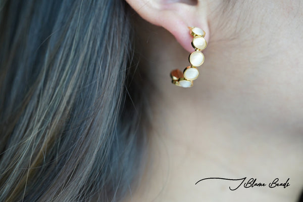 Mother of pearl tiny hoop earrings