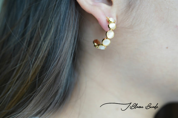 Mother of pearl tiny hoop earrings