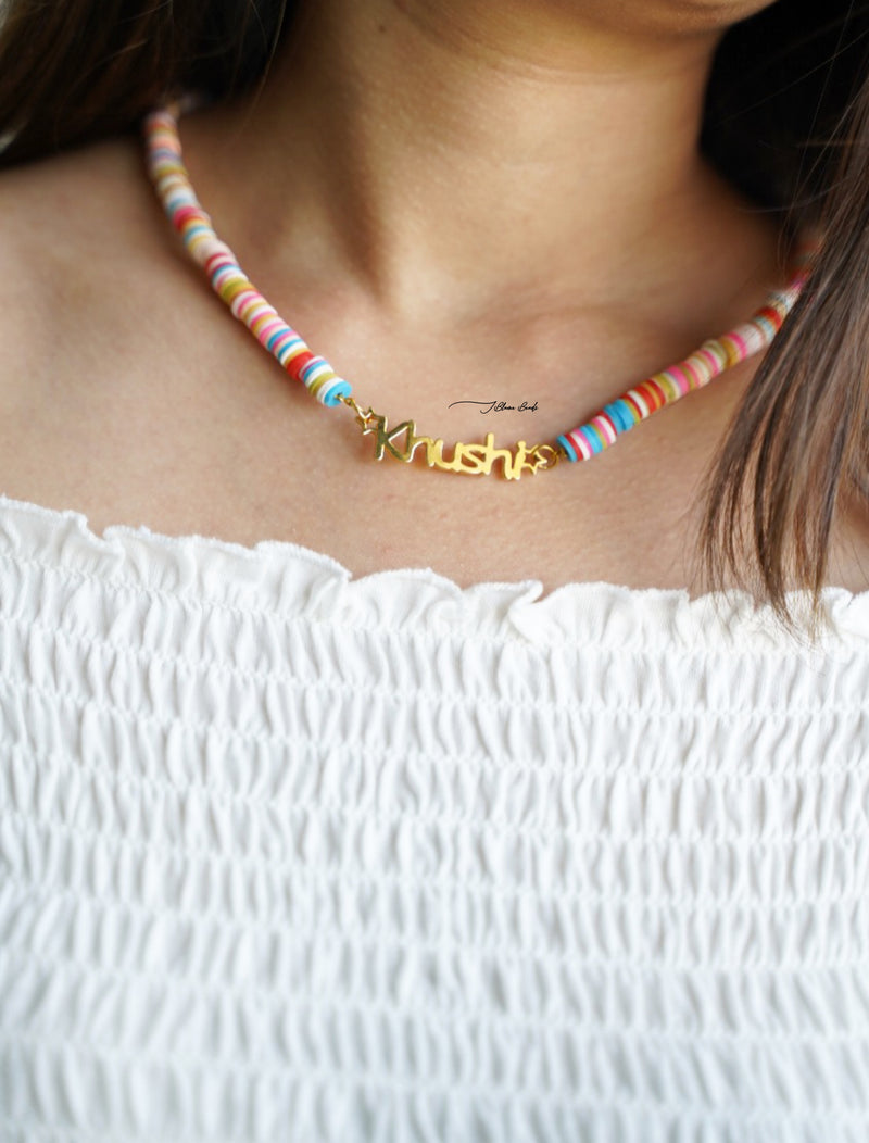 Personalized Beaded Rainbow Kids Necklace