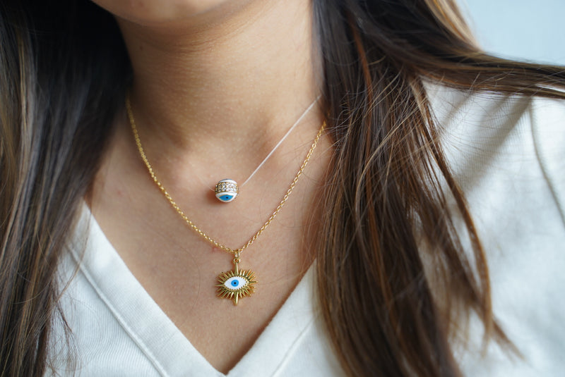 Blue Evil Eye Ball Necklace