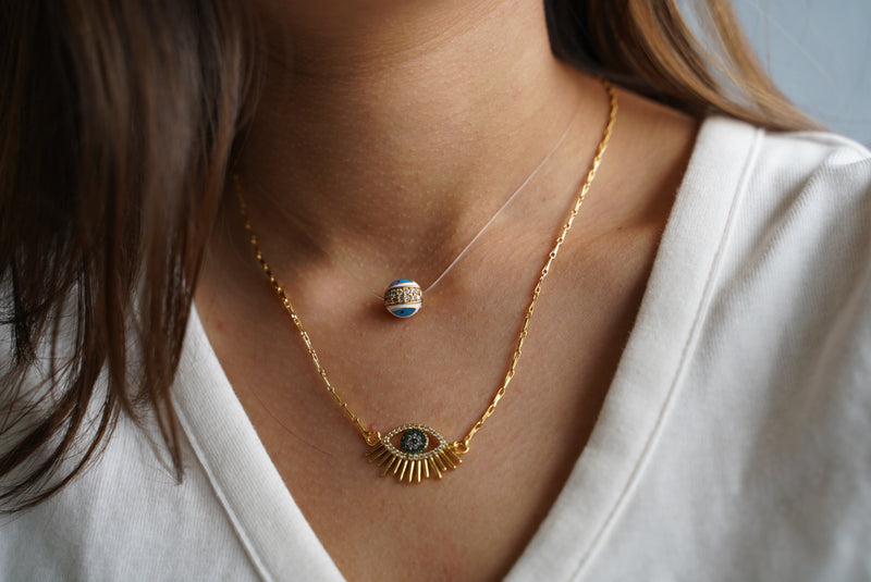 Blue Evil Eye Ball Necklace